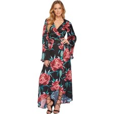 Show Me Your Mumu Anita Wrap Maxi Dress In Ruby Bloom Satin Size XS 