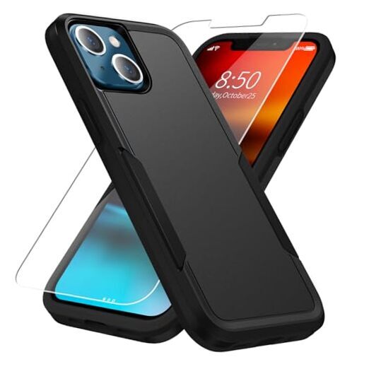 for iPhone 13 Mini Case, with HD Screen Protector [Military Grade Drop Black