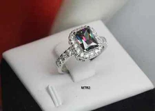 MYSTIC FIRE PEACOCK RAINBOW TOPAZ W ACCENTS RING CZ STERLING SILVER 925