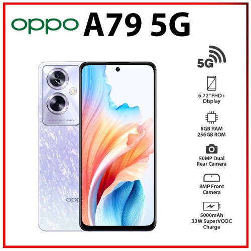 (Débloqué) OPPO A79 5G 8 Go + 256 Go VIOLET GLOBAL version. Téléphone portable Android double SIM - Photo 1/6