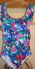 SWIM SOLUTIONS MULTICOLOR OFF-THE-SHOULDER TUMMY CONTROL SWIMSUIT  NWT SZ 18
