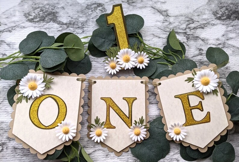 Daisy Banner, Daisy Garland, Daisy Highchair First Banner, First Birthday Banner - Image 3 of 4