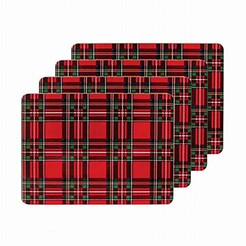 RED ROYAL TARTAN PLACEMATS 4X DINNER TABLE PLACEMATS CORK BACKED LESSER