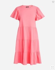 New J Crew Mini Tiered Dress Sz XS Pink Jersey Knit Flutter Sleeve Cotton
