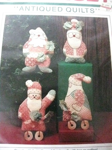 Vintage Sunset "Antiqued Quilts" Santa Quartet Set of 4 Ornament Kit NEW - Picture 2 of 3