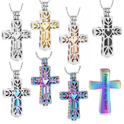 Stainless steel  Cross Urn Pendant Memory Necklace for Cremation Ashes Jewelry