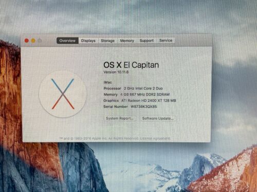 Apple iMac 2008 A1224 20" Screen Core 2 Duo 2GHz 4GB 250GB - El Capitan 10.11.6 - Picture 4 of 19