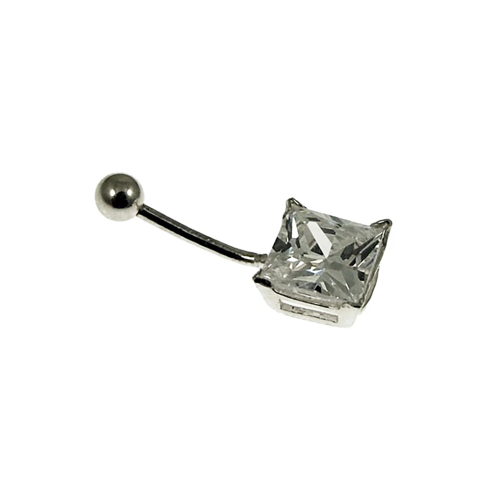 925 Sterling Silver Body Belly Bar NEW 10 x 10 x 15mm Princess Square Cut CZ