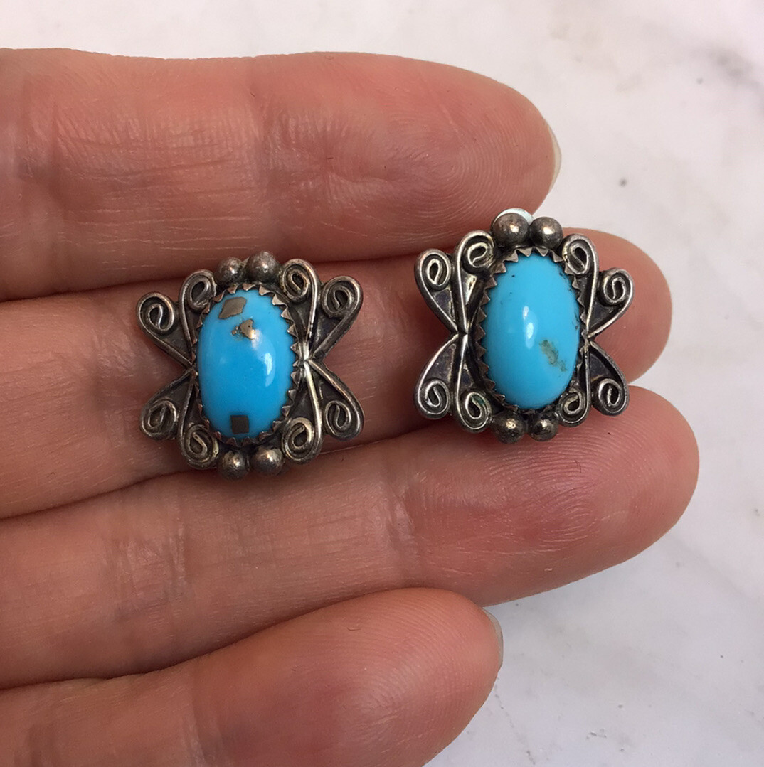 turquoisxe c lip earrings Kenneth Jay Lane Turquoise Square 2.75L x 1.5W 3 Vintage Navajo G Signed Sterling