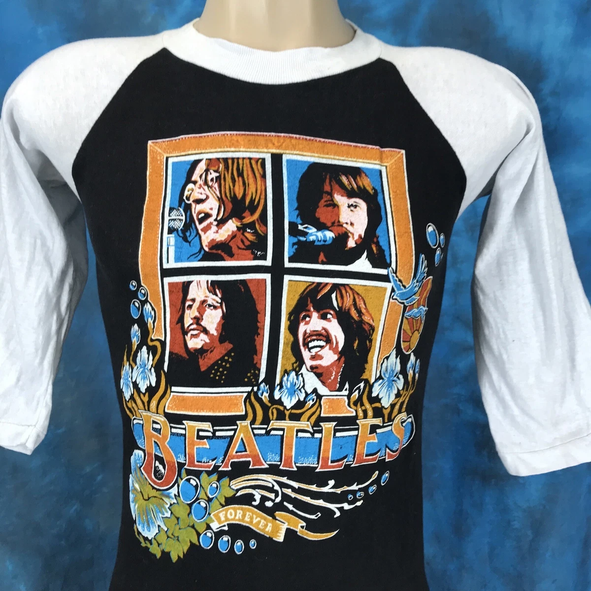 vintage 80s THE BEATLES FOREVER CONCERT JERSEY T-Shirt XXS raglan rock tour