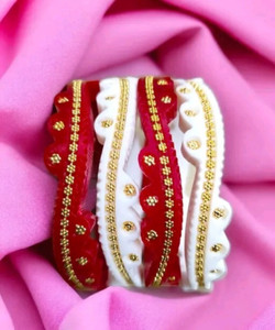 Authentic Acrylic Gold Plated Shakha Pola Red White Plastic Curve Bangle For Women Casual