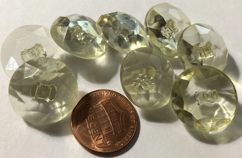 8 botones retro de vástago de plástico amarillo facetado con cúpula facetado toque transparente 3/4" 19 mm 7523 Foto 3 de 3