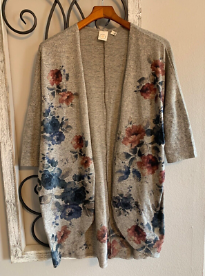 LIVE IN THE MOMENT Cardigan Sweater Floral Size L Open Front Half  