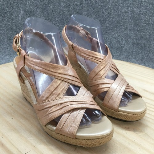 Clarks Artisan Sandals Womens 7.5 M Espadrilles Pink Leather Wedge Casual Buckle - Picture 3 of 16