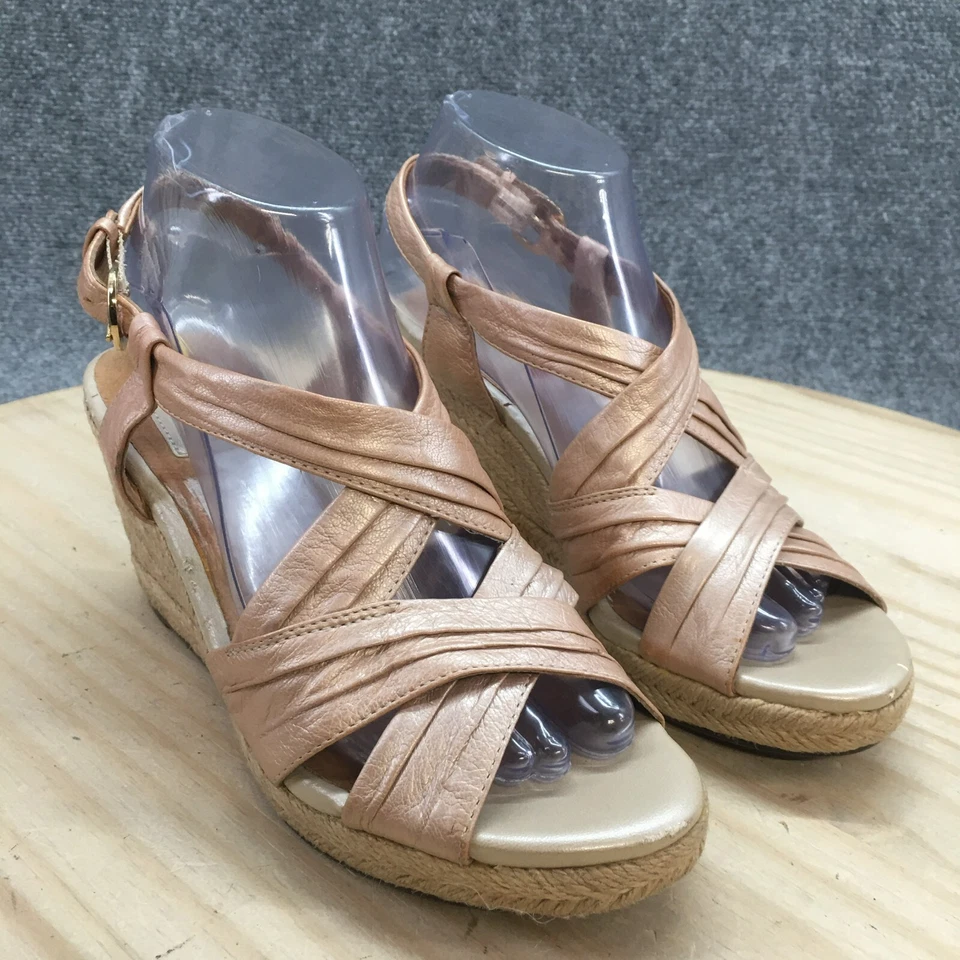 Sandalias Artesanales Clarks Mujer 7.5 M Alpargatas Cuero Rosa Cuña Informal Hebilla Foto 3 de 4