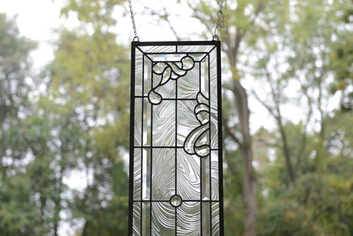 10" x 36" Handcrafted All Clear stained glass window panel Beveled glass panel - Picture 4 of 12