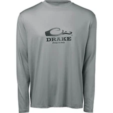 Drake Fishing T-Shirt Men's Long Sleeve Gray Graphic Lightweight Small