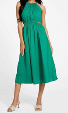 Guess Isabel midi dress green holiday party L cutout