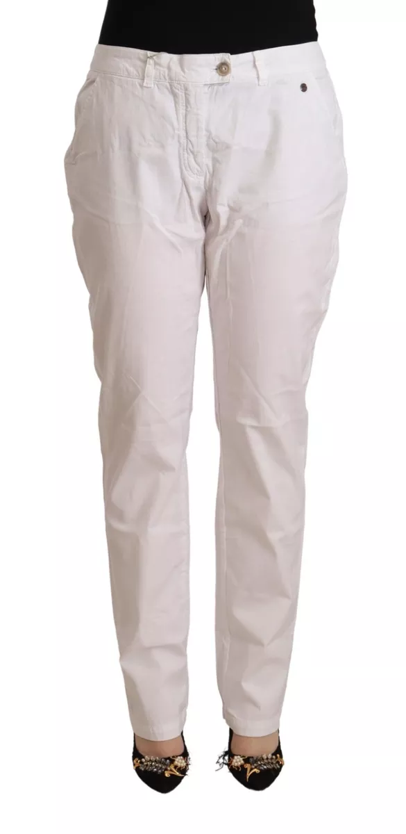 ADVANTAGE Pants White Cotton Stretch Mid Waist Tapered Trouser IT54 US20 5XL