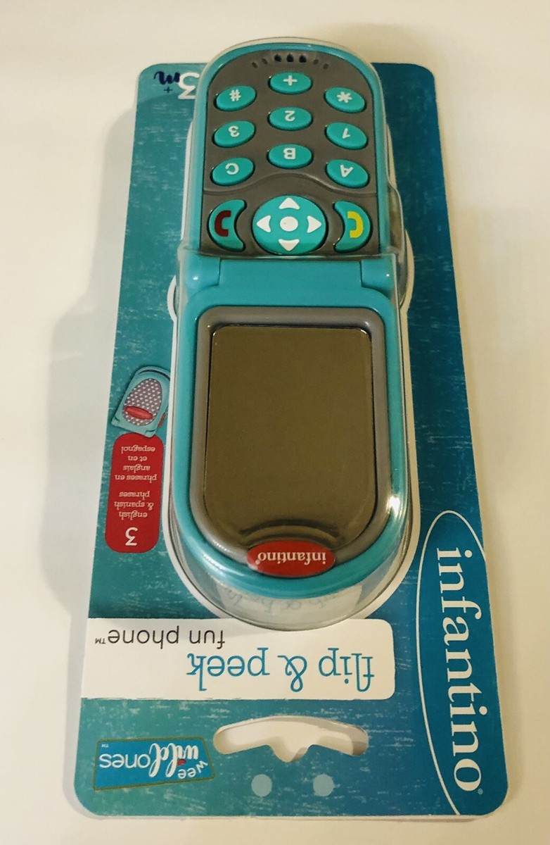 Teléfono De Juguete Infantino Flip & Peek – Con Sonidos, Melodías Y Espejo – Fácil De Agarrar – Ideal Para Bebés De 6 Meses En Adelante – Color Verde Azulado