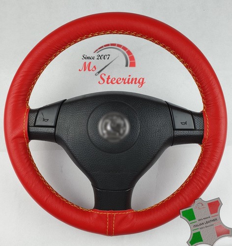 FITS MAN TGX - RED LEATHER STEERING WHEEL COVER YELLOW 2 STIT - Picture 10 of 10