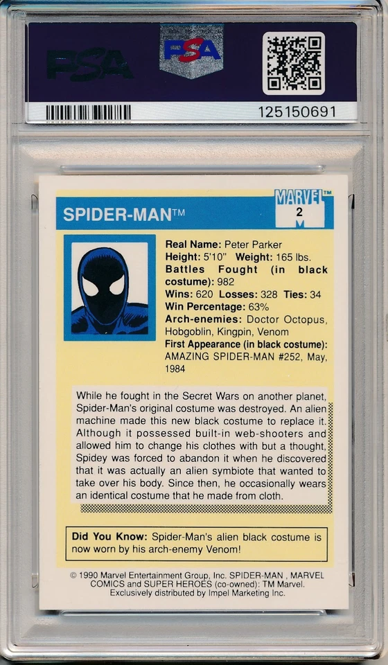 1990 MARVEL UNIVERSE SPIDER-MAN #2 PSA 10 GEM MINT - Image 2 of 2