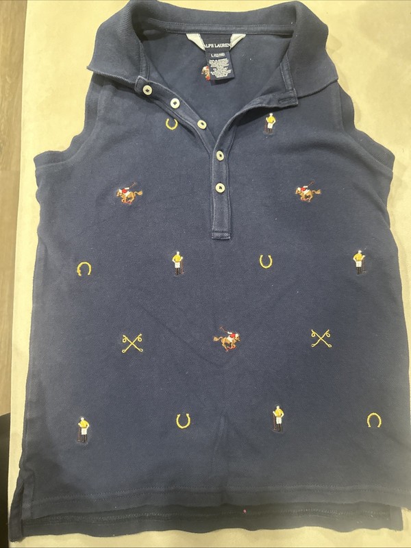 Ralph Lauren Girls Size Large 12/14 Navy Blue Embroidered Collar Sleeveless Top