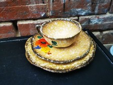 DITMAR URBACH TRIO, HAND PAINTED LATE ART DECO CZECH POTTERY TRIO, 1930 1940 