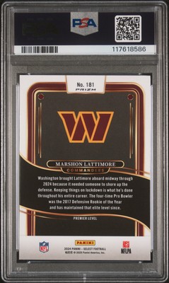 Marshon Lattimore 2024 Panini Select #181 Zebra Prizm SSP PSA Gem