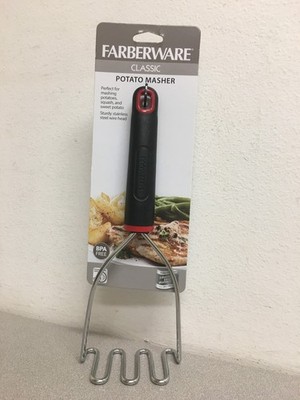 Farberware Black/Silver Plastic/Stainless Steel Potato Masher