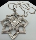 Vintage Mod Pendant Necklace Textured / Shiny Silver Tone 20” Chain — photo 7