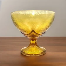 Hazel Atlas Colony Pebblestone Gold Amber Mid Century Modern Covered Candy Dish