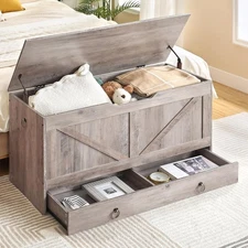 HOOBRO Storage Chest Toy Chest with Drawer Storage Bench Entryway Bench Greige