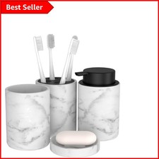 Image of 4-Piece Luxury Marble Look Bathroom Accessory Set - Black & Elegant Finish