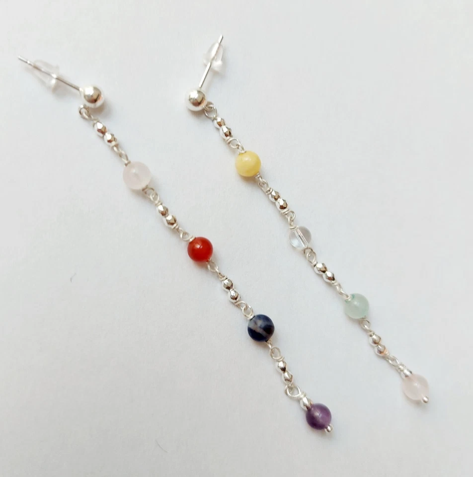 Orecchini pendenti in argento 925 chakra con ametista sodalite corniola e quarzo - Immagine 3 di 4