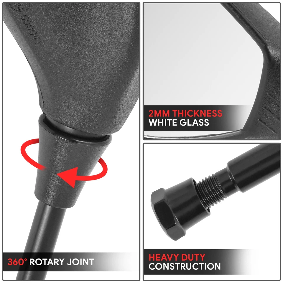 Fit Universal ATV Polypropylene Glass Side View Mirrors Handlebar Mount Bolt-In - Image 4 of 4
