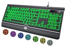 Large Print Backlit Computer Keyboard, 7-Color Backlit Keyboard with Wrist Re...