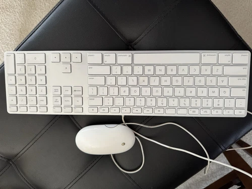 Apple White Aluminum USB Wired Keyboard Mighty Mouse A1152 A1243 Used ZU3MC