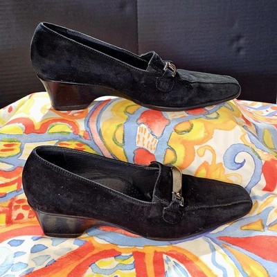 Valleverde Women's Italian Black Suede Slip-On Heel Pump Shoes Size 42 US 10- 11