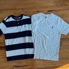 Polo Ralph Lauren Boys Navy Striped and Cream Tee Bundle Sz Large 14-16 Cotton
