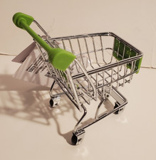 MINI METAL SUPERMARKET STORE SHOPPING CART WHEELED TROLLEY FOR DOLLS BEARS GREEN