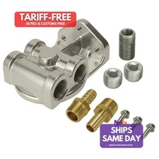 Derale 15709, One Polished Aluminum Sin Fits gle Mount Oil Filter Mount Side Por