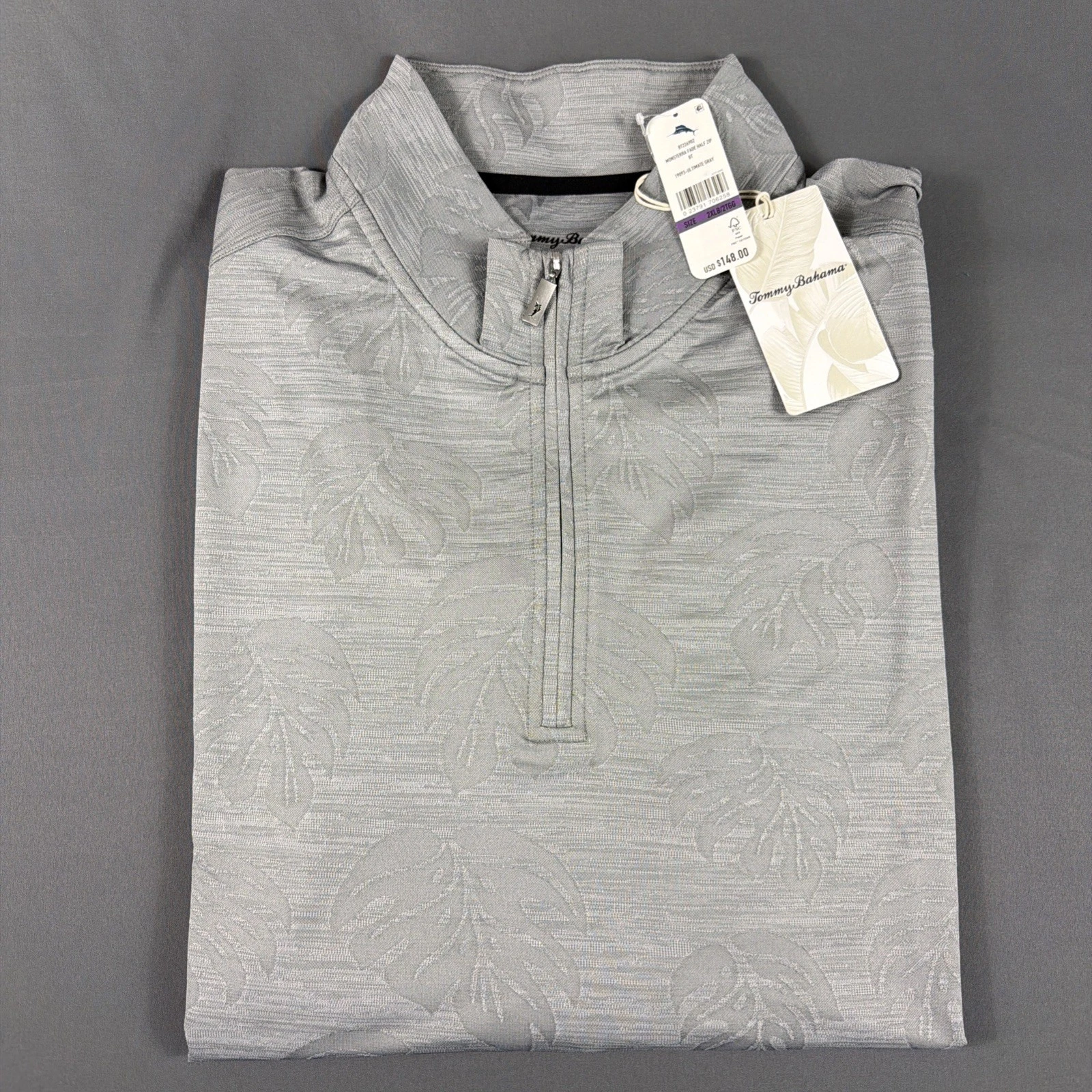 Tommy Bahama Golf Pullover Monstera Fade Print 1/4 Zip 2XLB Gray NWT MSRP $148