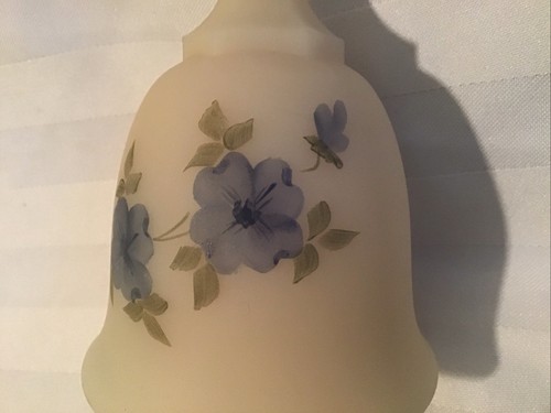 Fenton Art Glass Satin Custard Handpainted Blue Flowers Bell Handheld Signed Rar - Picture 2 of 8