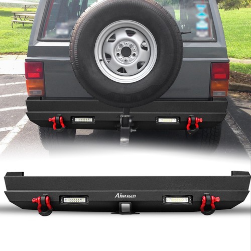 For 1989-2001 Jeep Cherokee XJ Textured Steel Rear Bumper w/D-ring and LED Light