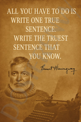 Ernest Hemingway Famous Quote Poster   ''Write One True Sentence''  18 x 12
