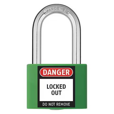 Lockout Padlock, Keyed Different, Aluminum, Green, 1 7/16 In Shackle Height, 1