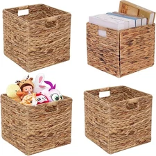 Storage Baskets Wicker Cube Baskets Foldable Laundry Organizer Container 4 PCS