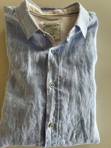 Heritage Report Collection 100% Linen LS Button Down Shirt Men's L Light Blue - Picture 3 of 3