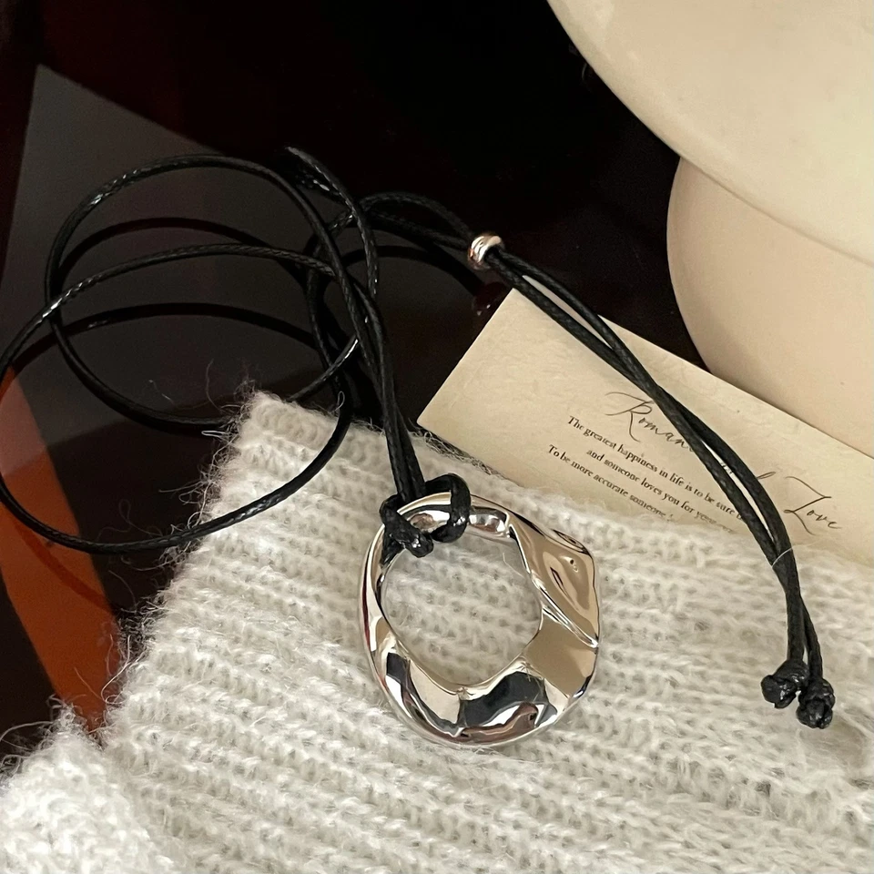 Moderno Abstracto Escultural Plata 925 Colgante Cuerda de Cera Collar Cordón Declaración Foto 2 de 4